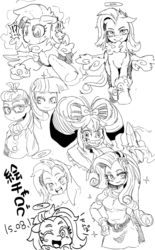 Size: 954x1537 | Tagged: safe, artist:nekubi, moondancer, rarity, twilight sparkle, equestria girls, g4, glasses, japanese, monochrome