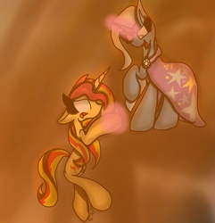 Size: 1386x1440 | Tagged: safe, artist:tizhonolulu, sunset shimmer, trixie, pony, unicorn, g4, eyelashes, magic