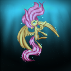 Size: 1280x1280 | Tagged: safe, artist:pinipy, fluttershy, g4, asphyxiation, bubble, drowning, female, solo, underwater, watershy