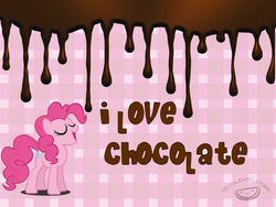Size: 1600x1200 | Tagged: safe, artist:strawbellycake, pinkie pie, g4, chocolate, chocolate rain, female, food, solo, text