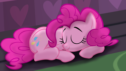Size: 1280x720 | Tagged: safe, artist:ikillyou121, pinkie pie, g4, cute, diapinkes, eyes closed, female, prone, sleeping, smiling, solo
