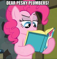 Size: 742x762 | Tagged: safe, pinkie pie, g4, adventure in the comments, book, female, hotel mario, image macro, meme, solo, youtube poop in the comments