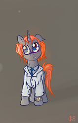 Size: 558x883 | Tagged: safe, artist:raddjuret, oc, oc only, oc:oxie, fallout equestria, fallout equestria: the fossil, clothes, glasses, lab coat, necktie, solo, watch