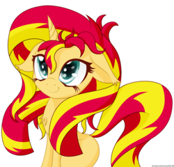 Size: 2500x2397 | Tagged: safe, artist:an-m, sunset shimmer, pony, unicorn, g4, cute, ear fluff, female, floppy ears, high res, missing cutie mark, shimmerbetes, simple background, solo, transparent background