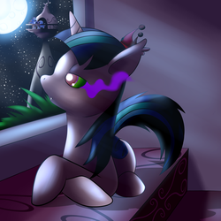 Size: 3600x3600 | Tagged: safe, artist:nutkicker12, artist:nutkicker18, nightmare moon, twilight sparkle, alicorn, bat pony, bat pony alicorn, pony, unicorn, g4, alternate hair color, alternate universe, bat wings, bedroom eyes, contemplating, crown, dark, dark equestria, dark magic, dark queen, dark twilight, dark twilight sparkle, dark world, darklight, darklight sparkle, duo, evil twilight, falicorn, fangs, female, glowing eyes, high res, horn, jewelry, looking up, magic, mare, moon, moonlight, night, prone, pseudo-alicorn, queen twilight, queen twilight sparkle, sombra eyes, stars, tiara, twilight sparkle (alicorn), tyrant sparkle, wings