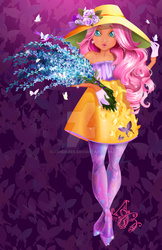 Size: 1650x2550 | Tagged: safe, artist:asher-bee, fluttershy, human, g4, female, flower, hat, humanized, solo