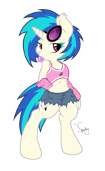 Size: 4187x6819 | Tagged: safe, artist:atmospark, artist:dfectivedvice, dj pon-3, vinyl scratch, pony, unicorn, semi-anthro, g4, absurd resolution, arm hooves, belly button, bipedal, bra on pony, bubblegum, clothes, colored, daisy dukes, female, flat colors, hooves, horn, hot pants, mare, midriff, shorts, simple background, solo, sports bra, sunglasses, transparent background, vector