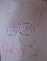 Size: 586x750 | Tagged: safe, artist:andy price, twist, g4, female, glasses, looking at you, open mouth, sketch, solo, traditional art