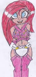 Size: 1573x3353 | Tagged: safe, artist:cuddlelamb, pinkie pie, human, g4, breasts, diaper, female, humanized, non-baby in diaper, pinkamena diane pie, solo, traditional art