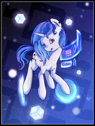 Size: 2894x3819 | Tagged: safe, artist:onylex, dj pon-3, vinyl scratch, g4, female, high res, hologram, solo