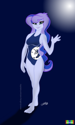 Size: 770x1280 | Tagged: safe, artist:marmelmm, artist:redadillio, princess luna, vice principal luna, equestria girls, g4, barefoot, clothes, feet, female, looking at you, one-piece swimsuit, solo, swimsuit