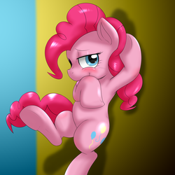 Size: 1000x1000 | Tagged: safe, artist:ushiro no kukan, pinkie pie, g4, armpits, belly, female, solo, tongue out