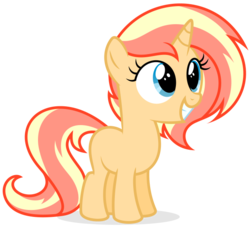 Size: 651x594 | Tagged: safe, artist:shizow, oc, oc only, oc:sunglow, cute, female, filly, grin, magical lesbian spawn, offspring, parent:fluttershy, parent:sunset shimmer, parents:sunshyne, simple background, smiling, solo, squee, transparent background, vector, younger