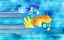 Size: 1280x800 | Tagged: safe, artist:mapafapa, soarin', spitfire, pegasus, pony, g4, wallpaper, wonderbolts