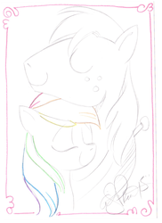 Size: 2550x3504 | Tagged: safe, artist:andypriceart, big macintosh, rainbow dash, earth pony, pony, bronycon, g4, cute, eyes closed, high res, limited palette, male, nuzzling, ship:rainbowmac, shipping, sketch, smiling, stallion, straight