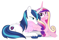 Size: 800x550 | Tagged: safe, artist:dm29, princess cadance, shining armor, alicorn, pony, g4, assisted preening, bedroom eyes, biting, blushing, cute, cutedance, female, grin, julian yeo is trying to murder us, male, preening, prone, shining adorable, ship:shiningcadance, shipping, simple background, smiling, straight, transparent background, vector, wide eyes, wing bite, wingboner