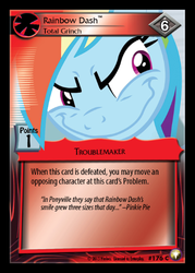 Size: 358x500 | Tagged: safe, enterplay, rainbow dash, pegasus, pony, equestrian odysseys, g4, my little pony collectible card game, card, ccg, female, grin, mare, rainbow grinch, solo, wavy mouth