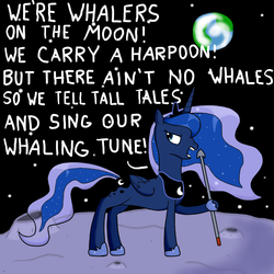 Size: 1150x1150 | Tagged: safe, artist:dullpoint, princess luna, g4, earth, female, futurama, harpoon, male, moon, reference, solo, space, the series has landed, whalers on the moon