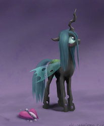 Size: 540x656 | Tagged: safe, artist:el-yeguero, queen chrysalis, changeling, changeling queen, g4, blushing, female, heart, solo