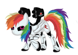 Size: 3882x2737 | Tagged: source needed, useless source url, safe, artist:law44444, rainbow dash, pony, robot, robot pony, my little portal, g4, crossover, female, fluffy, gun, high res, portal (valve), simple background, solo, transparent background, vector
