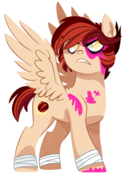 Size: 1178x1664 | Tagged: safe, artist:dbkit, oc, oc only, oc:cherry bomber, pegasus, pony, angry, bandage, blood, offspring, parent:dumbbell, parent:rainbow dash, parents:dumbdash, simple background, solo, transparent background