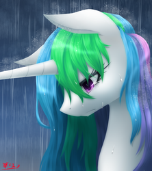 Size: 880x990 | Tagged: safe, artist:hashioaryut, princess celestia, alicorn, pony, g4, crying, female, mare, pixiv, portrait, rain, solo