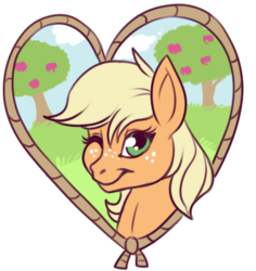 Size: 331x351 | Tagged: safe, artist:lulubell, applejack (g1), g1, bust, female, rope, simple background, smiling, solo, transparent background, wink