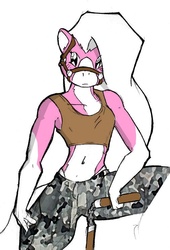 Size: 506x743 | Tagged: safe, artist:theburningdonut, oc, oc only, oc:turbo, anthro, nunchucks, solo