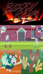 Size: 841x1434 | Tagged: safe, bon bon, lyra heartstrings, sweetie drops, human, all's fair in love & friendship games, equestria girls, g4, my little pony equestria girls: friendship games, animal costume, bird costume, bloody roar, bon owl, clothes, costume, lyrabird, meme, owl costume, parody, peacock costume, video game