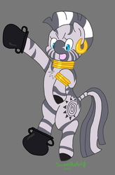 Size: 1961x2989 | Tagged: safe, artist:sweetpea, zecora, zebra, g4, season 5, africa, cute, female, gray, potions, pots, rhyme, silly, simple background, solo, trouble, voodoo, zecorable