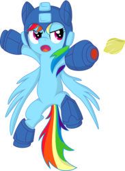 Size: 2762x3770 | Tagged: safe, artist:spinoffjoe, rainbow dash, g4, crossover, female, high res, lemon, mega man (series), parody, solo