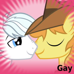 Size: 1024x1024 | Tagged: safe, artist:dtkraus, braeburn, double diamond, earth pony, pony, derpibooru, g4, adventure in the comments, bedroom eyes, boop, braediamond, couple, everypony loves braemond, eyes closed, gay, male, meta, nose wrinkle, noseboop, nuzzling, official spoiler image, shipping, smiling, spoilered image joke, stallion
