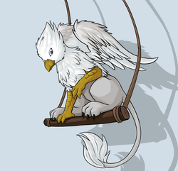 Size: 2101x2024 | Tagged: safe, artist:thekuto, oc, oc only, oc:der, griffon, behaving like a bird, birds doing bird things, griffons doing bird things, high res, micro, partially open wings, perch, perching, solo, wings