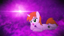 Size: 2560x1440 | Tagged: safe, artist:sgtwaflez, artist:zacatron94, oc, oc only, oc:littlepip, pony, unicorn, fallout equestria, abstract background, bedroom eyes, cutie mark, fanfic, fanfic art, female, hooves, horn, lying down, mare, open mouth, solo, wallpaper