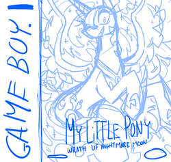 Size: 1161x1100 | Tagged: safe, artist:lexivine, nightmare moon, g4, female, game boy, sketch, solo, wip
