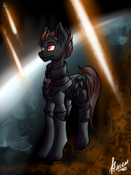 Size: 1200x1600 | Tagged: safe, artist:stirren, oc, oc only, pony, armor, commission, mass effect, n7 armor, ponified, scar, shepard, solo