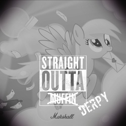 Size: 1126x1126 | Tagged: safe, derpy hooves, pegasus, pony, g4, female, mare, marshall, monochrome, solo, straight outta compton