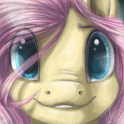 Size: 1224x1224 | Tagged: safe, artist:ebonytails, fluttershy, g4, close-up, colored pupils, female, smiling, solo