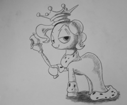 Size: 1320x1100 | Tagged: safe, artist:inkygarden, pinkie pie, g4, charcoal (medium), crossover, female, grayscale, looney tunes, monochrome, royal, royalty, sketch, solo, traditional art
