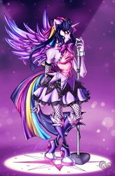 Size: 850x1293 | Tagged: safe, artist:jagg17, twilight sparkle, equestria girls, g4, my little pony equestria girls: rainbow rocks, alternative cutie mark placement, facial cutie mark, female, microphone, ponied up, solo, twilight sparkle (alicorn)