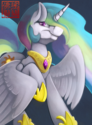 Size: 600x819 | Tagged: safe, artist:rattlesire, part of a set, princess celestia, g4, female, raised hoof, solo, spread wings