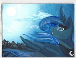 Size: 1024x792 | Tagged: safe, artist:silentwulv, princess luna, g4, acrylic painting, female, moon, night, solo, traditional art