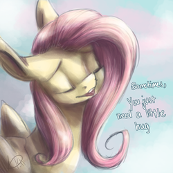 Size: 1224x1224 | Tagged: safe, artist:ebonytails, fluttershy, pegasus, pony, g4, dialogue, eyes closed, female, open mouth, solo