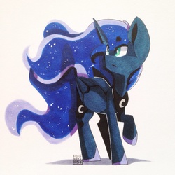 Size: 1024x1024 | Tagged: safe, artist:sarehkee, princess luna, g4, female, raised hoof, simple background, solo, traditional art