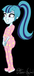Size: 269x591 | Tagged: safe, artist:oliver-england, sonata dusk, equestria girls, g4, clothes, diaper, female, footed sleeper, non-baby in diaper, pajamas, ponytail, poofy diaper, solo, story included