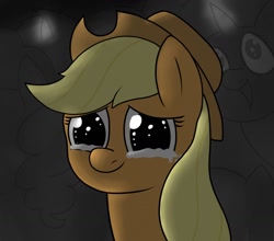 Size: 1280x1126 | Tagged: safe, artist:lazyfable, applejack, earth pony, pony, g4, the mane attraction, cowboy hat, crying, crying on the outside, female, hat, i am just a pony, lighter, mane, san diego comic con, scene interpretation, sdcc 2015, solo, stetson, tears of joy