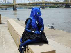 Size: 4608x3456 | Tagged: safe, artist:bramble bunny, princess luna, anthro, g4, anthrocon, clothes, cosplay, female, fursuit, irl, photo, solo