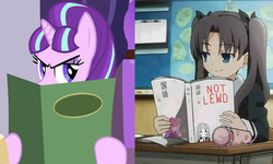 Size: 1000x600 | Tagged: safe, artist:paragonaj, edit, starlight glimmer, pony, unicorn, amending fences, g4, comparison, fate/stay night, rin tohsaka, starlight stalker