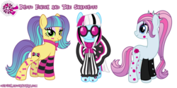 Size: 1264x632 | Tagged: safe, artist:osipush, photo finish, pixel pizazz, violet blurr, equestria girls, g4, my little pony equestria girls: rainbow rocks, equestria girls ponified, ponified, rainbow power, rainbow power-ified, simple background, the snapshots, transparent background, vector
