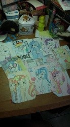 Size: 528x960 | Tagged: artist needed, safe, applejack, dj pon-3, octavia melody, princess luna, rainbow dash, rarity, sonata dusk, vinyl scratch, g4, irl, photo, traditional art